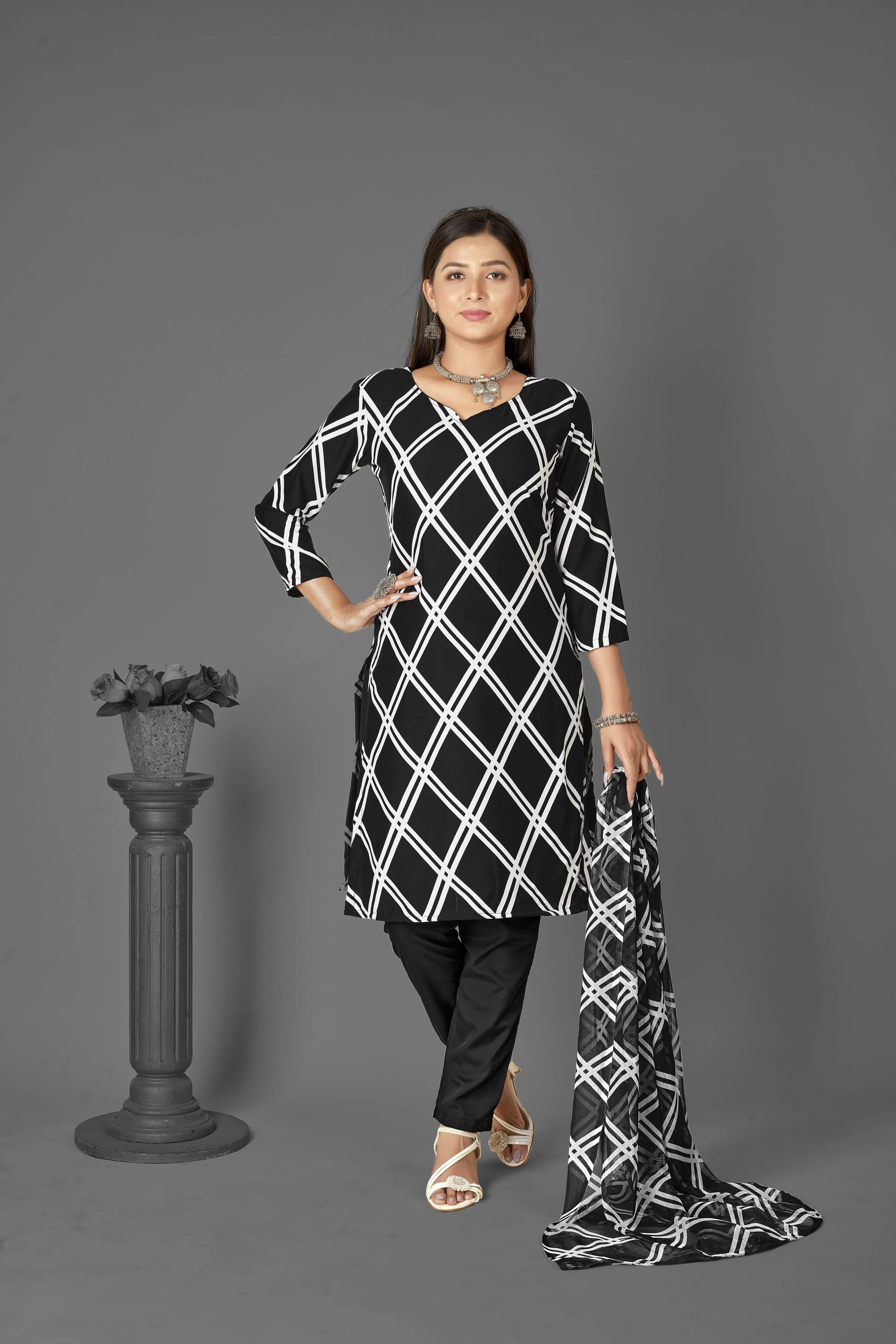     			Kashvi Unstitched Crepe Checks Dress Material - Multicolor ( Pack of 1 )