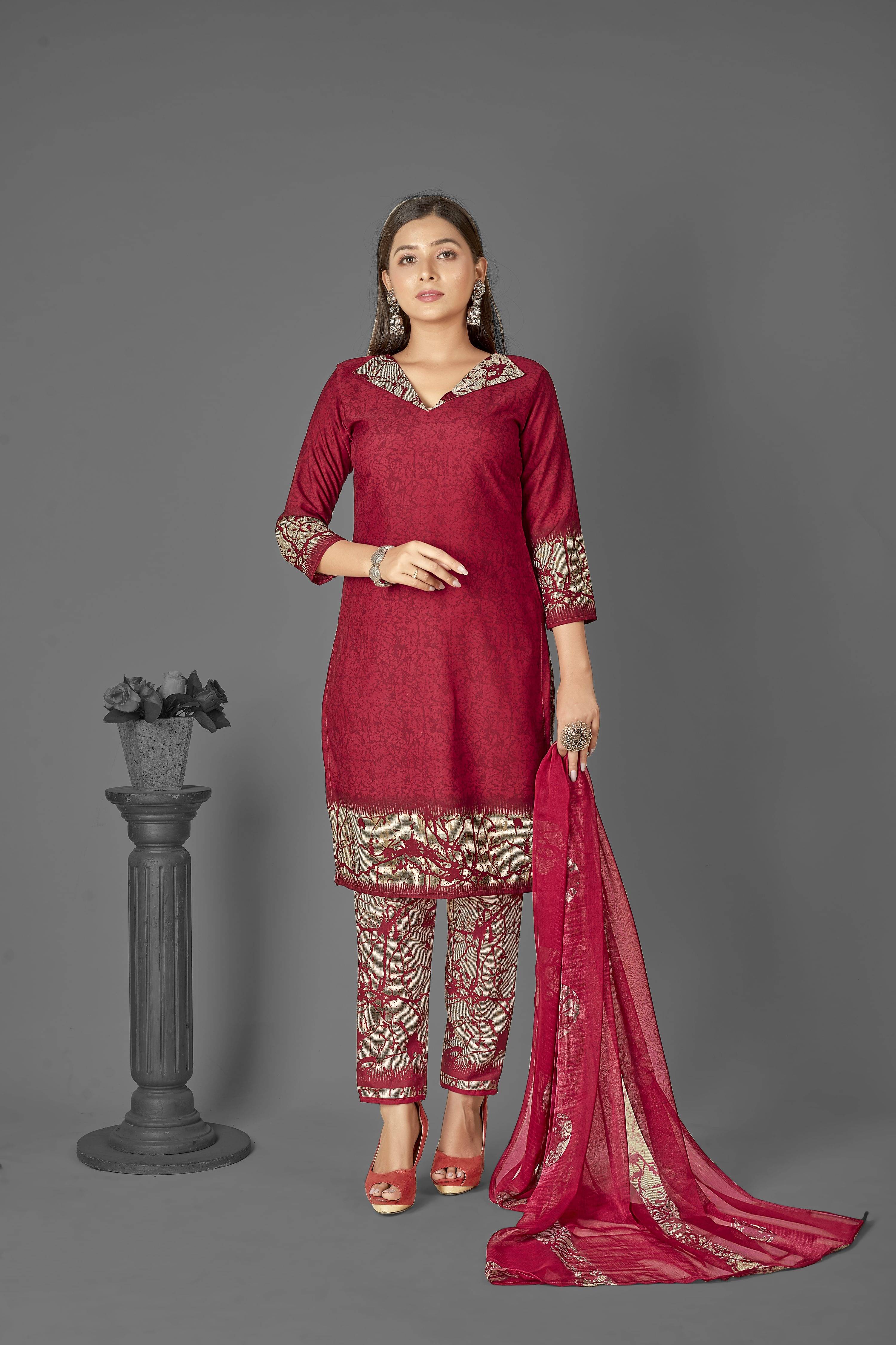 Kashvi Unstitched Crepe Printed Dress Material - Red ( Pack of 1 ) Kashvi Unstitched Crepe Printed Dress Material - Red ( Pack of 1 )