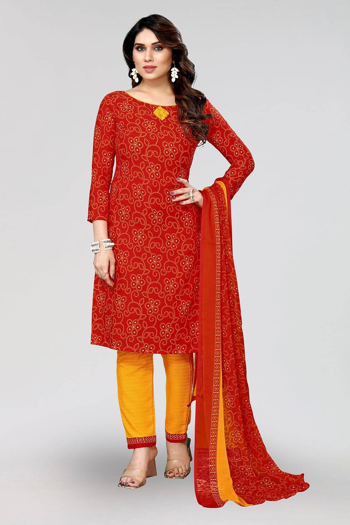 Kashvi Unstitched Crepe Printed Dress Material - Red ( Pack of 1 ) Kashvi Unstitched Crepe Printed Dress Material - Red ( Pack of 1 )
