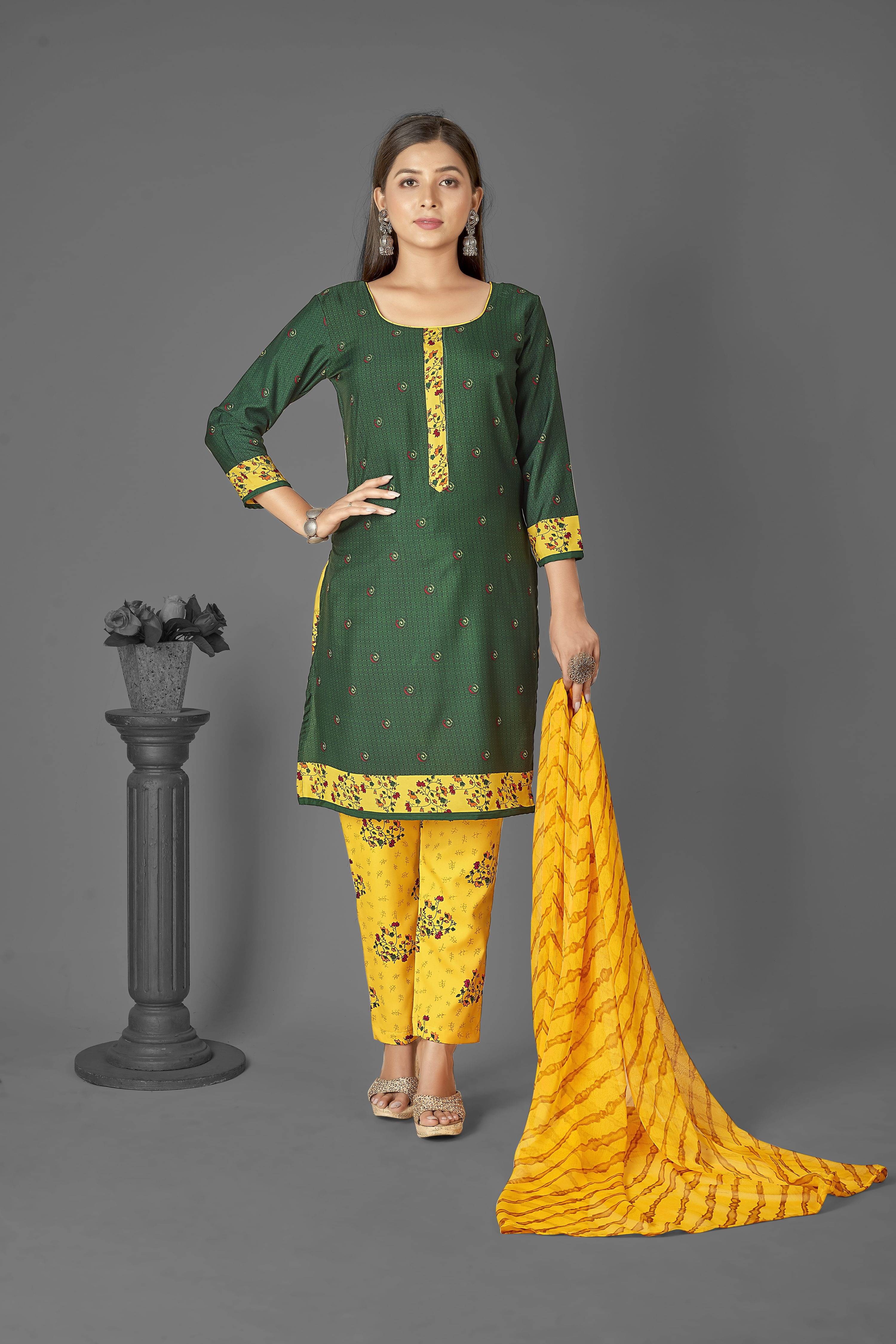 Kashvi Unstitched Crepe Printed Dress Material - Green ( Pack of 1 ) Kashvi Unstitched Crepe Printed Dress Material - Green ( Pack of 1 )