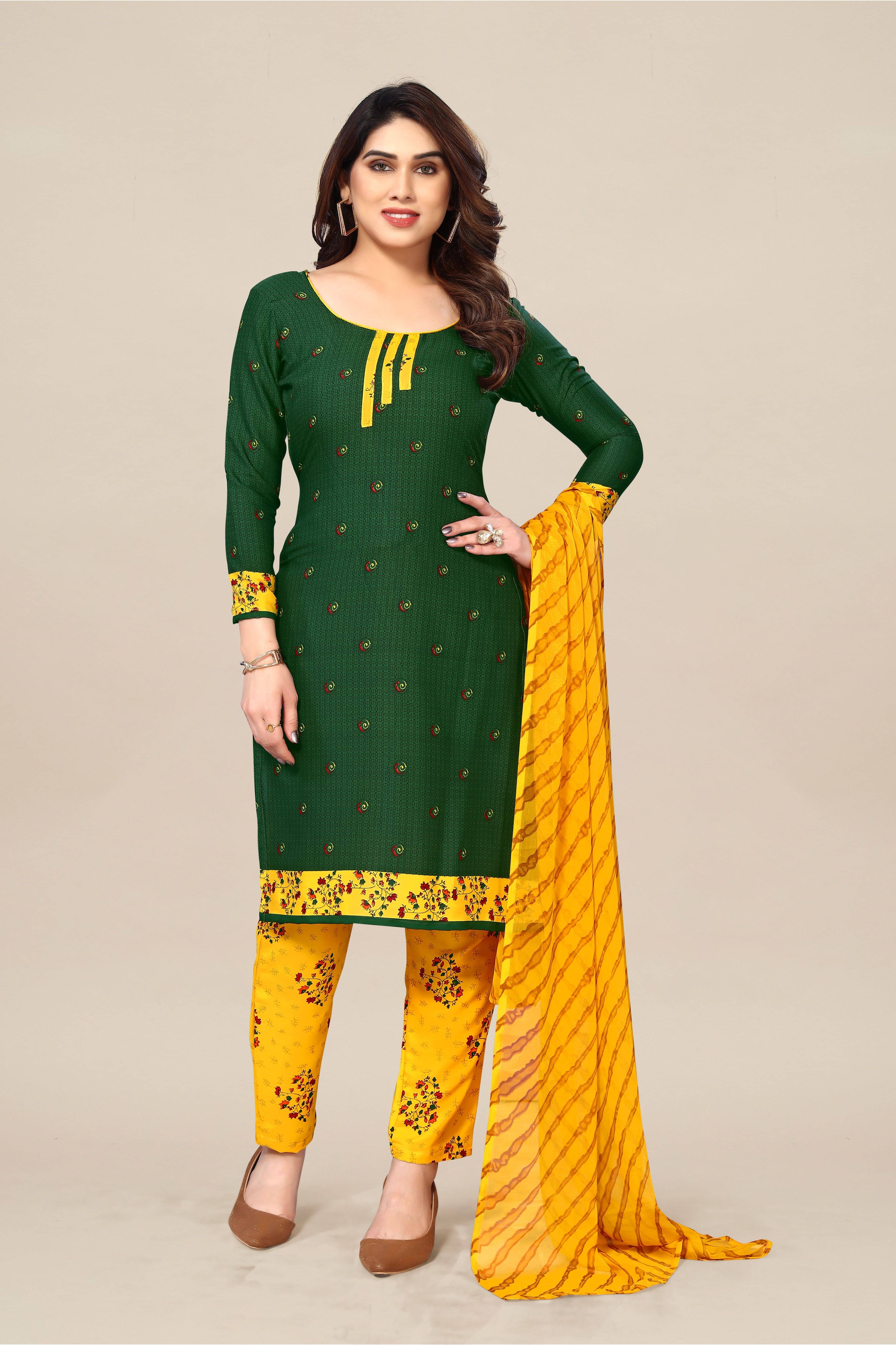 Kashvi Unstitched Crepe Printed Dress Material - Green ( Pack of 1 ) Kashvi Unstitched Crepe Printed Dress Material - Green ( Pack of 1 )