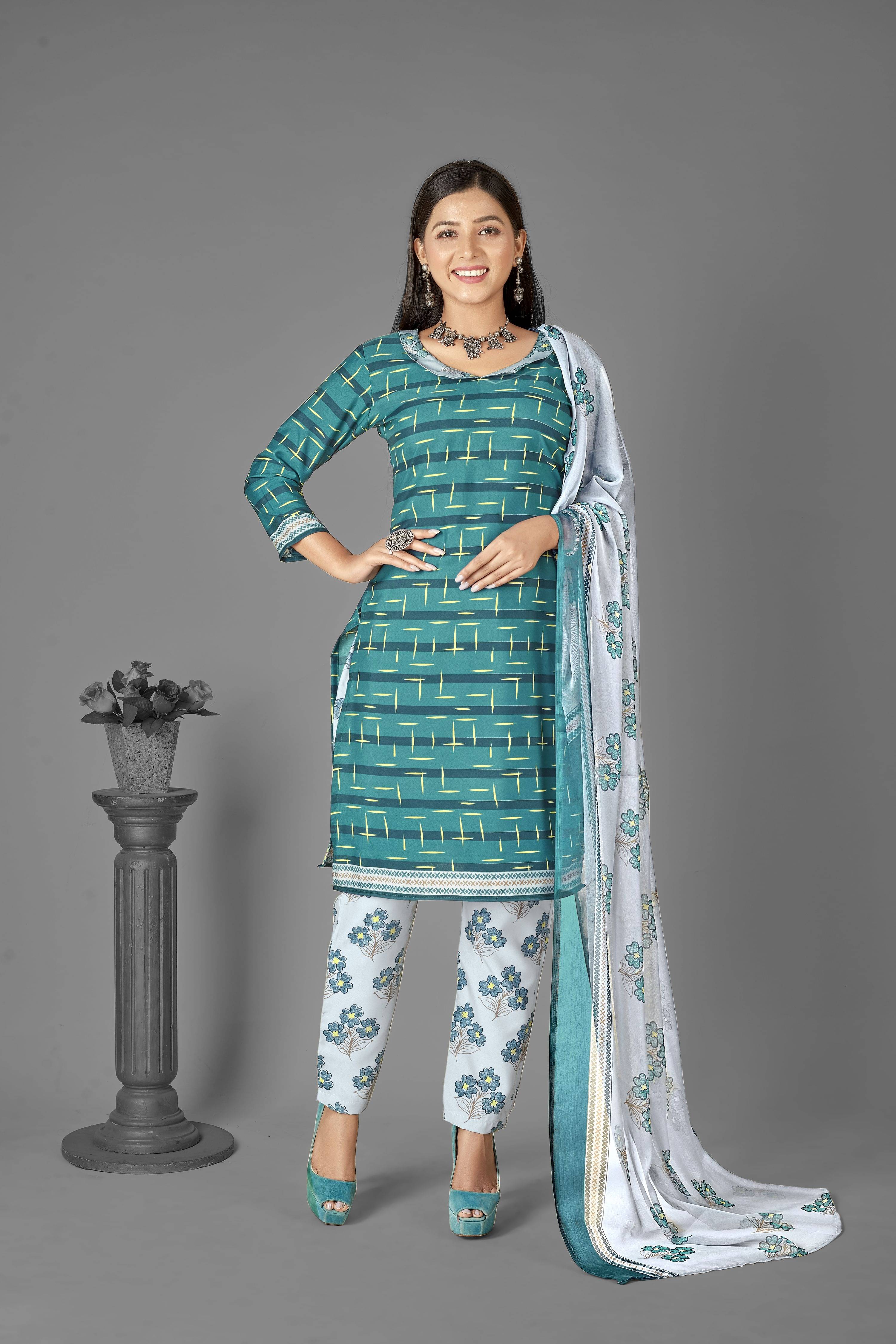     			Kashvi Unstitched Crepe Printed Dress Material - Green ( Pack of 1 )