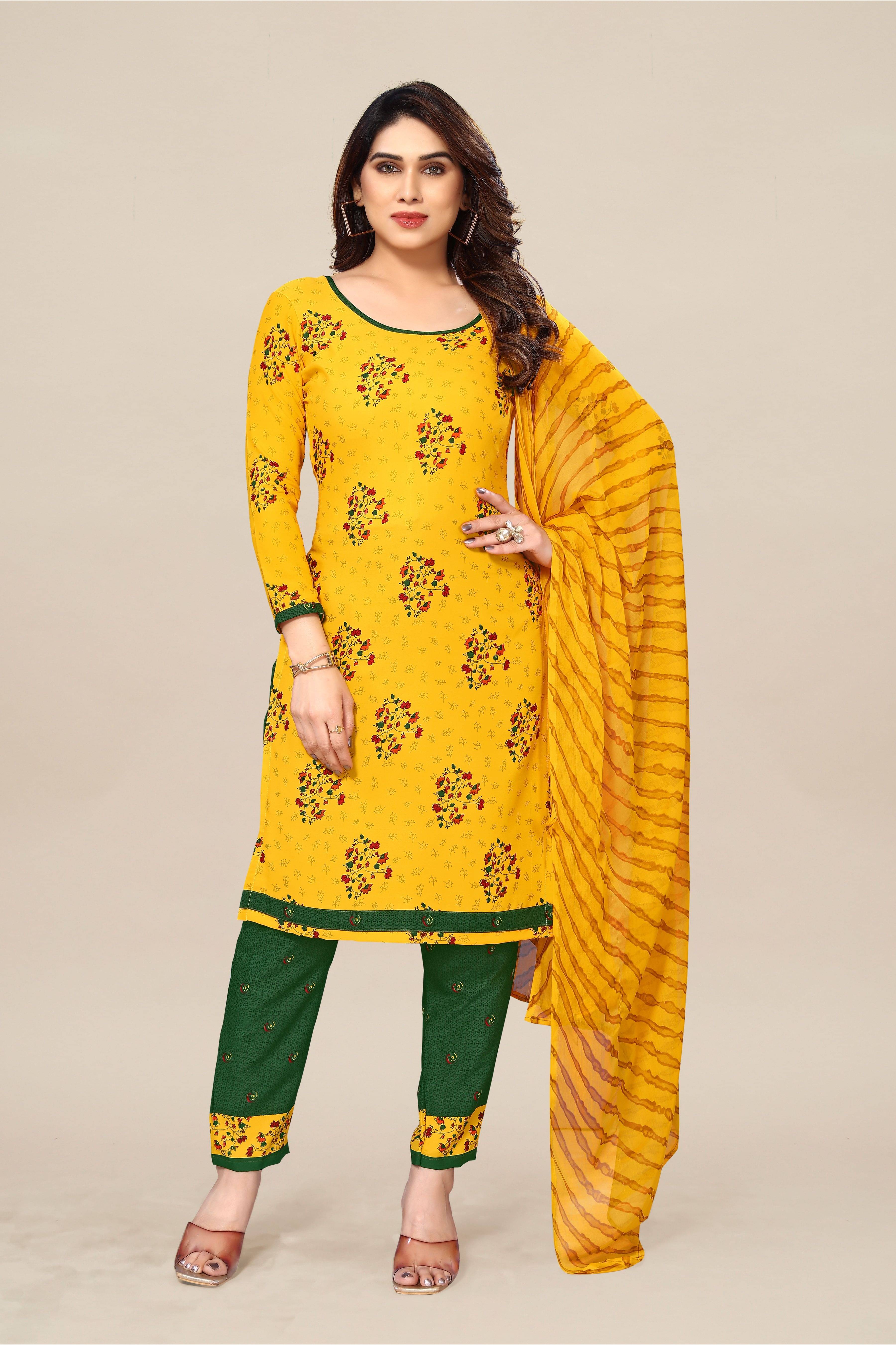     			Kashvi Unstitched Crepe Printed Dress Material - Yellow ( Pack of 1 )