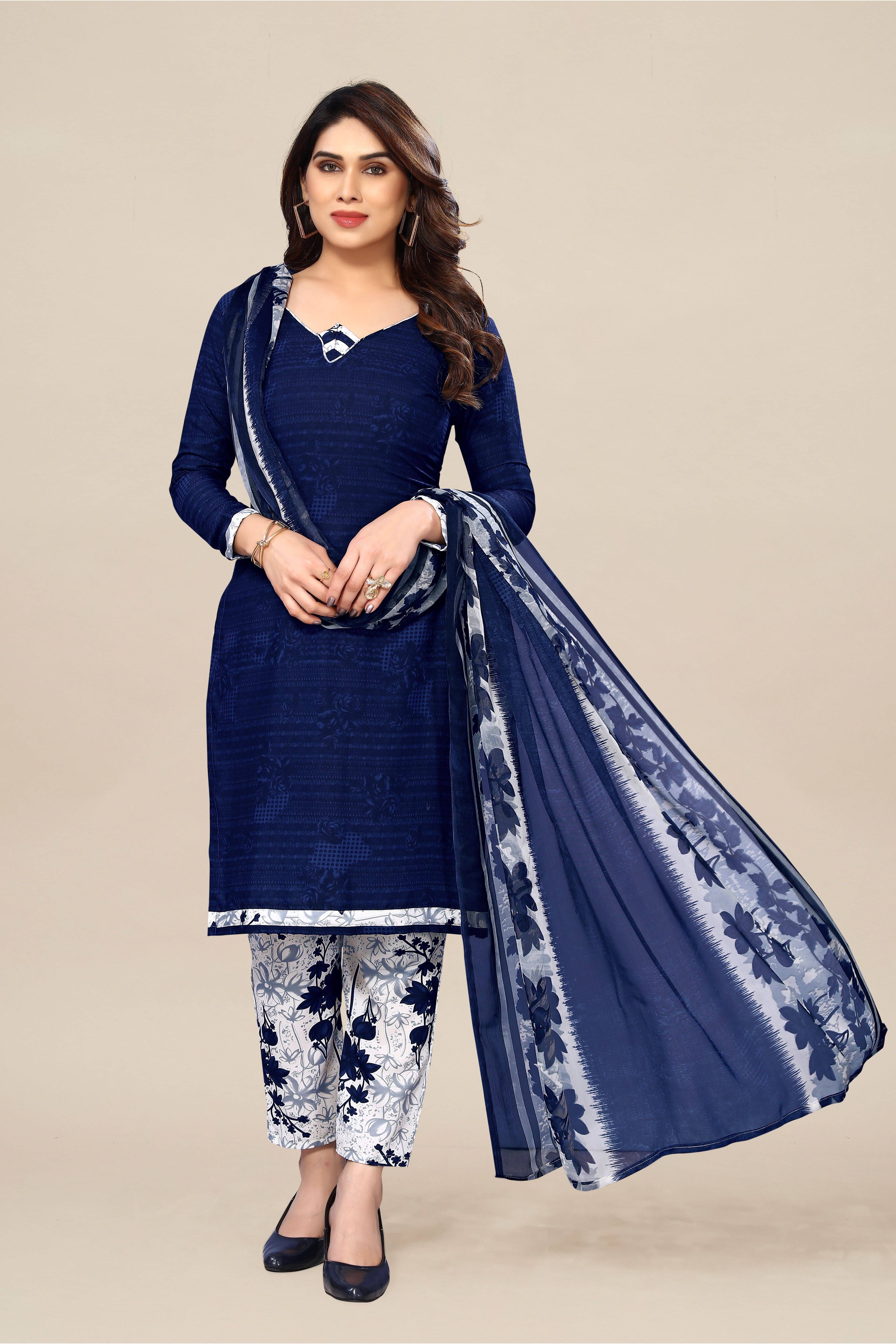     			Kashvi Unstitched Crepe Printed Dress Material - Navy Blue ( Pack of 1 )