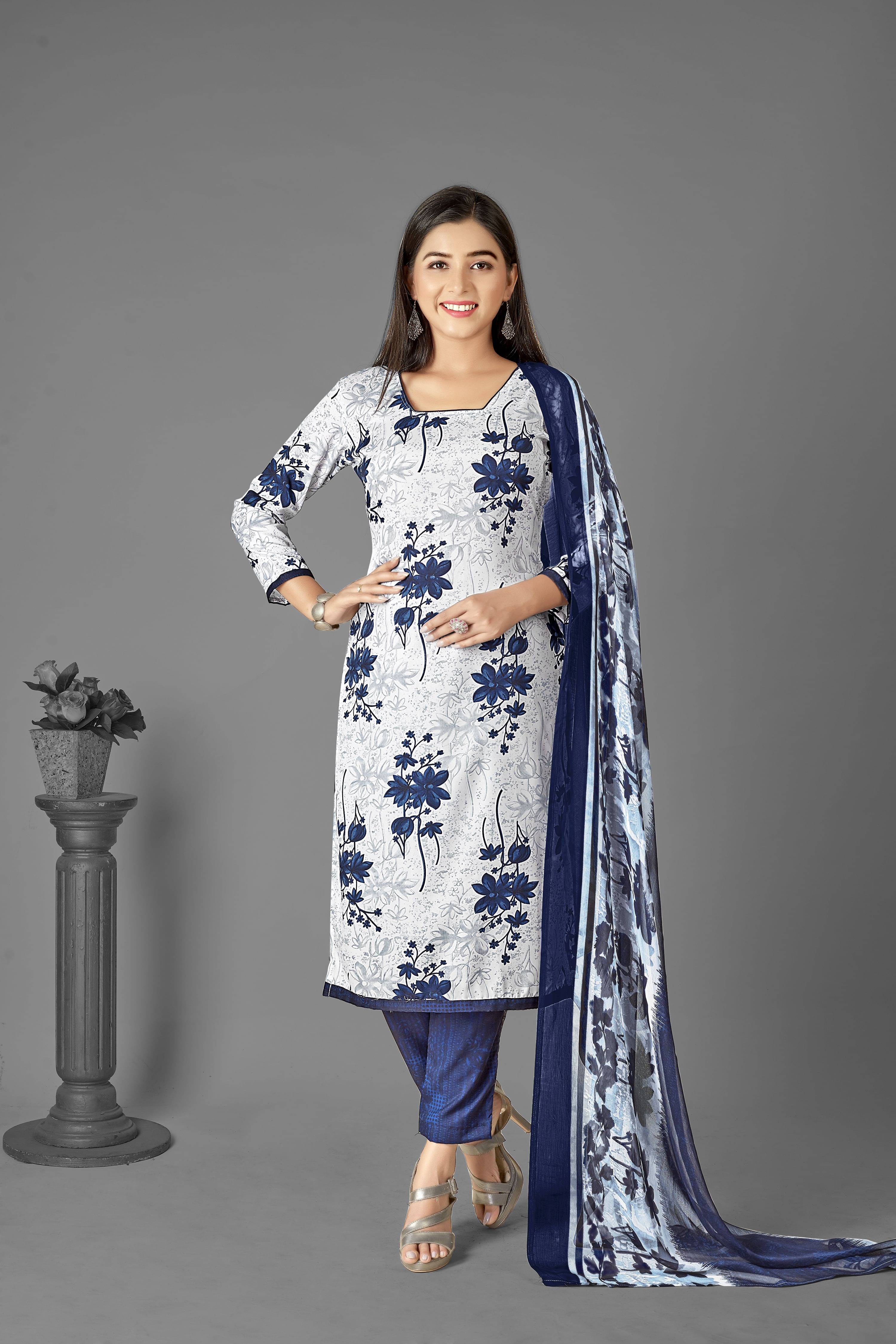     			Kashvi Unstitched Crepe Printed Dress Material - White ( Pack of 1 )