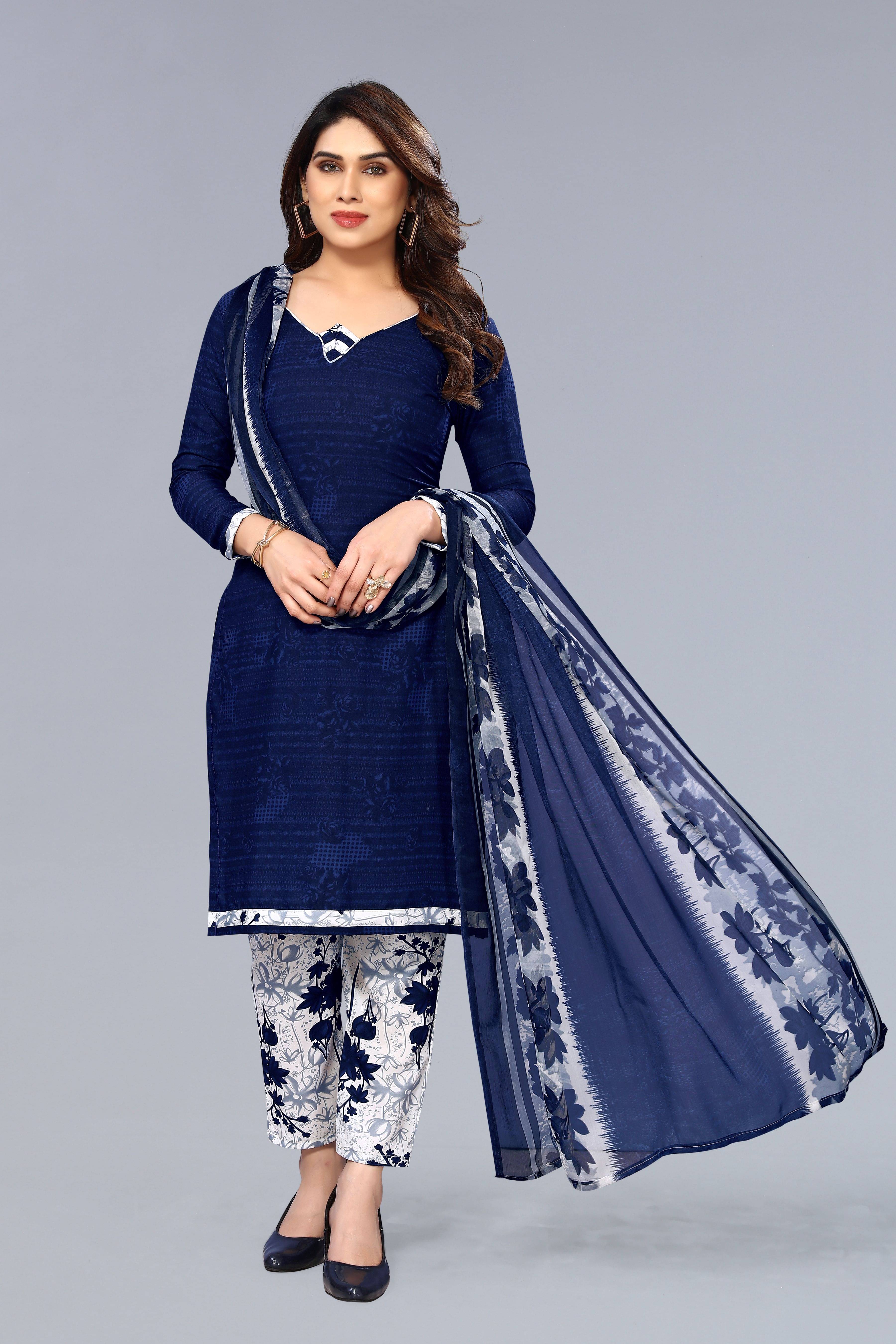 Kashvi Unstitched Crepe Printed Dress Material - Navy Blue ( Pack of 1 ) Kashvi Unstitched Crepe Printed Dress Material - Navy Blue ( Pack of 1 )