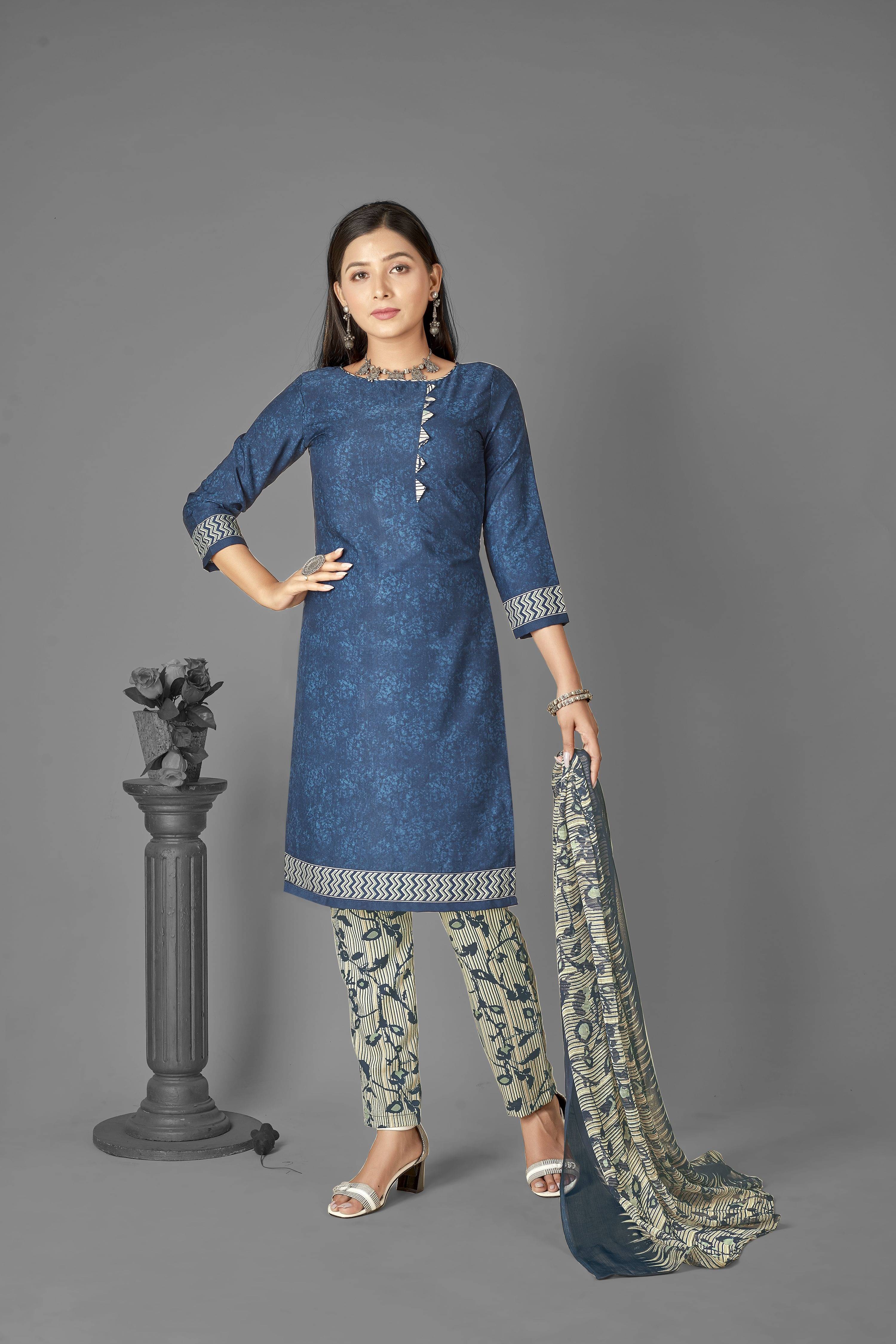     			Kashvi Unstitched Crepe Printed Dress Material - Blue ( Pack of 1 )