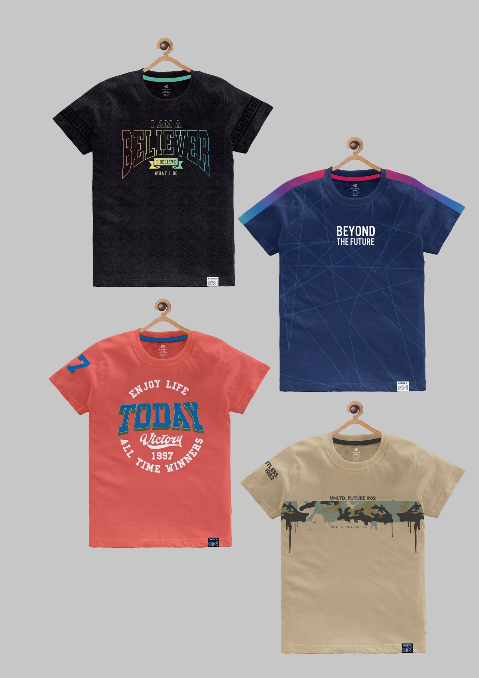     			CODEZ Pack of 4 Boys Cotton Blend T-Shirt ( Multi Color )