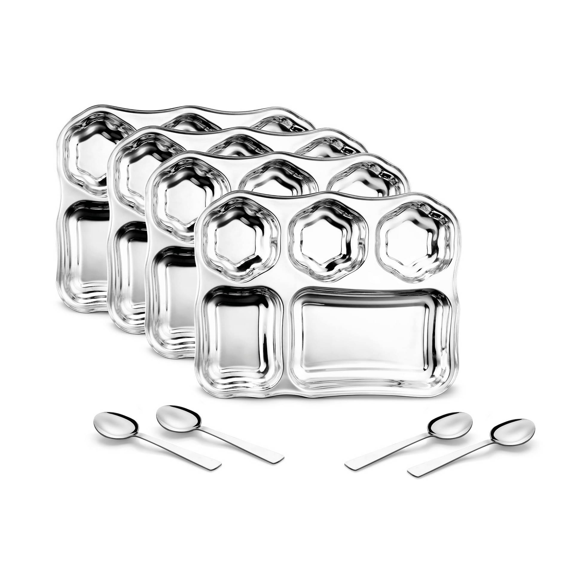     			Classic Essentials 4 Pcs Stainless Steel Silver Partition Plate