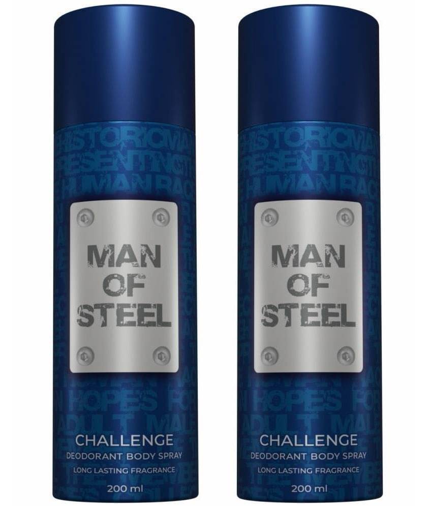     			Man Of Steel Challenge Long Lasting Deodorant Spray for Men 200 ml Each ( Pack of 2 )