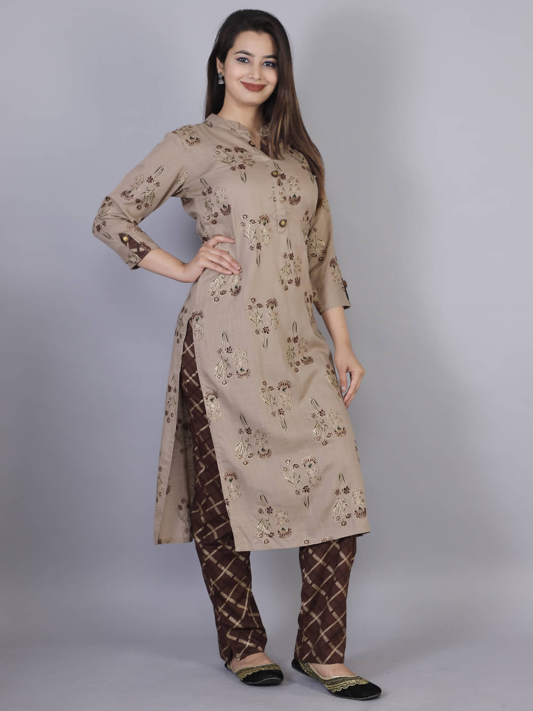 HIGHLIGHT FASHION EXPORT Rayon Printed Kurti With Pants Women's Stitched Salwar Suit - Beige ( Pack of 1 ) HIGHLIGHT FASHION EXPORT Rayon Printed Kurti With Pants Women's Stitched Salwar Suit - Beige ( Pack of 1 )