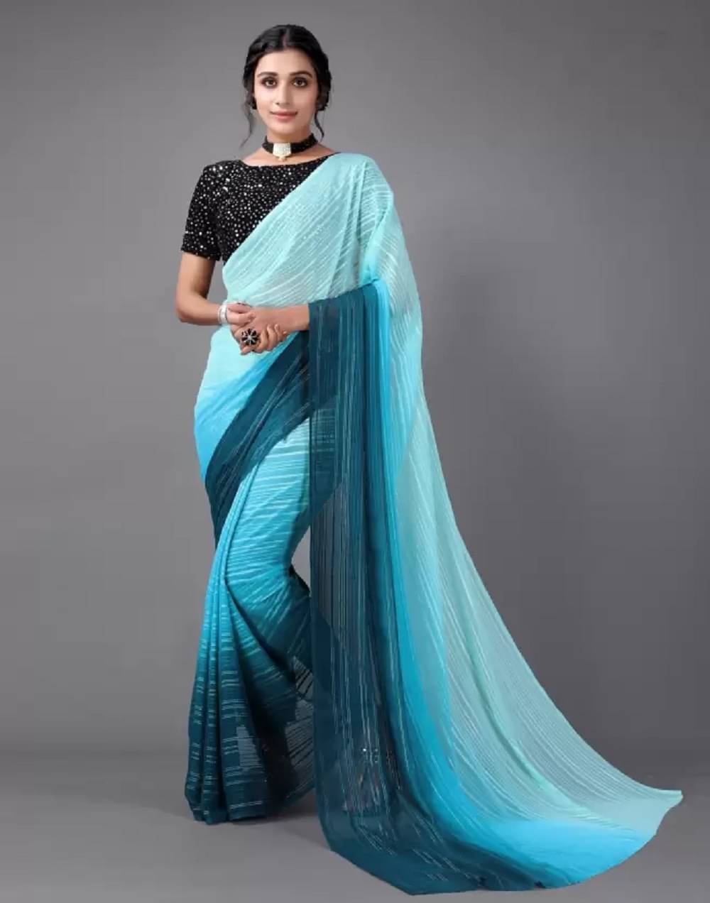     			JULEE Satin Striped Saree With Unstitched Blouse Piece ( SkyBlue )