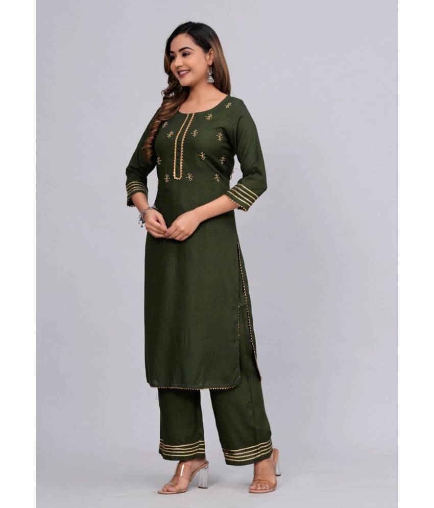 MAUKA Rayon Embroidered Kurti With Palazzo Women's Stitched Salwar Suit - Green ( Pack of 1 ) MAUKA Rayon Embroidered Kurti With Palazzo Women's Stitched Salwar Suit - Green ( Pack of 1 )