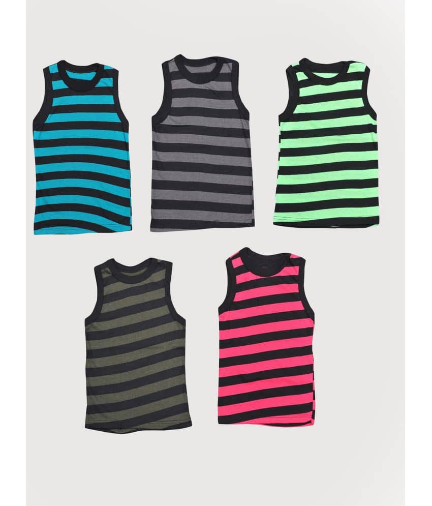 MRB Multi Color Cotton Blend Striped Boys Vest ( Pack of 5 ) - Nightwear & Loungewear | Buy online on ZillyBuy