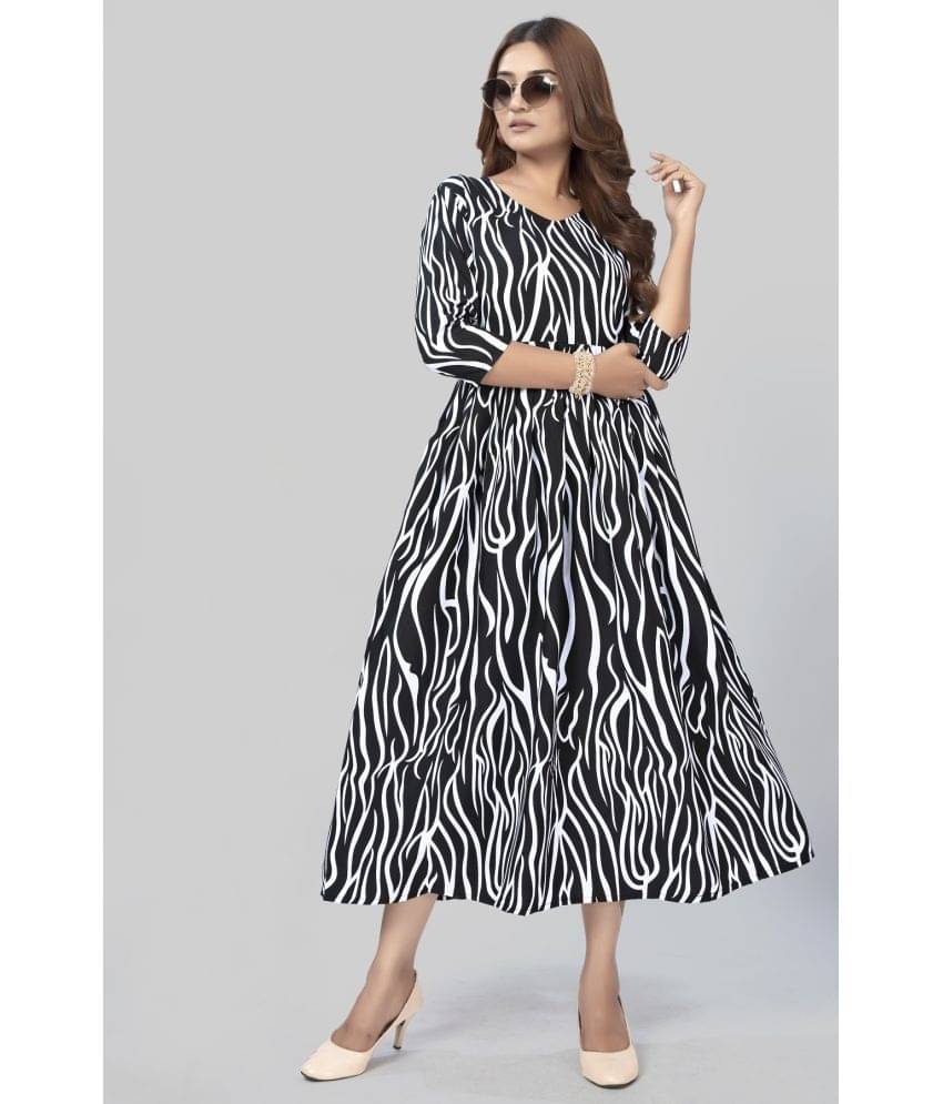     			PRIJHON Women Polyester Blend Printed Fit & Flare Dress ( White )