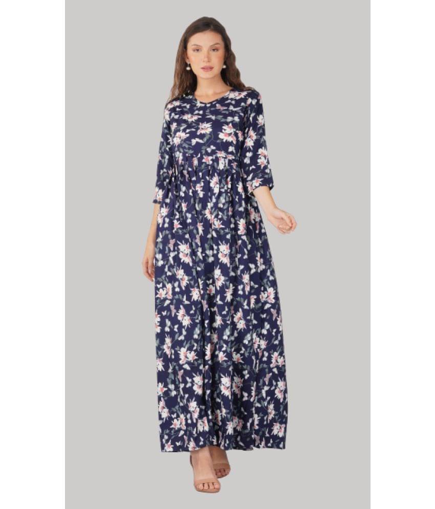 PRIJHON Women Polyester Blend Printed Ethnic Dress ( Blue ) PRIJHON Women Polyester Blend Printed Ethnic Dress ( Blue )