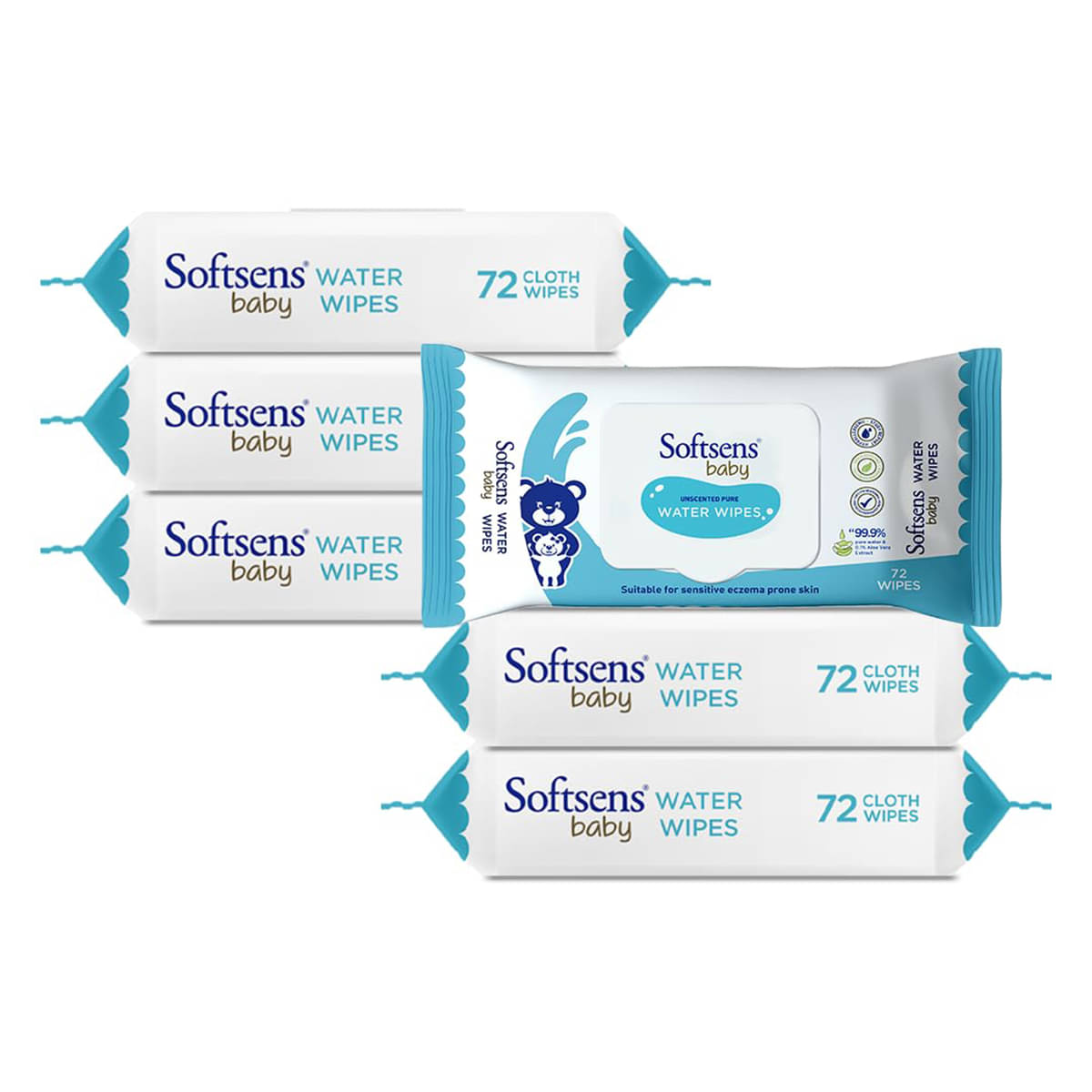 Softsens Baby 99.9% Pure Water Wipes, Pure Aloe Vera Extract Wipes For Babies, 72 Wipes, Pack of 6 Softsens Baby 99.9% Pure Water Wipes, Pure Aloe Vera Extract Wipes For Babies, 72 Wipes, Pack of 6
