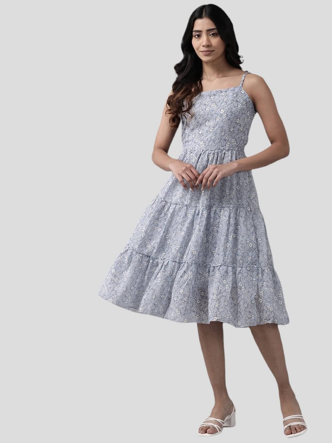     			Aarika Women Georgette Printed Fit & Flare Dress ( Blue )