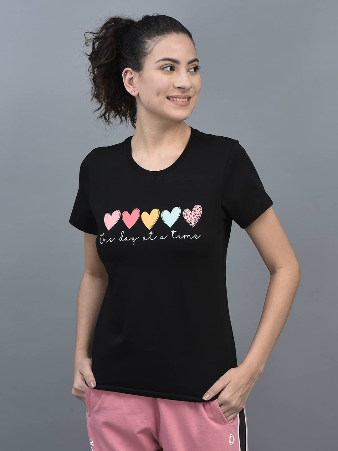     			Dollar Women Cotton Blend Solid Regular Fit Round Neck T-Shirt ( Black )