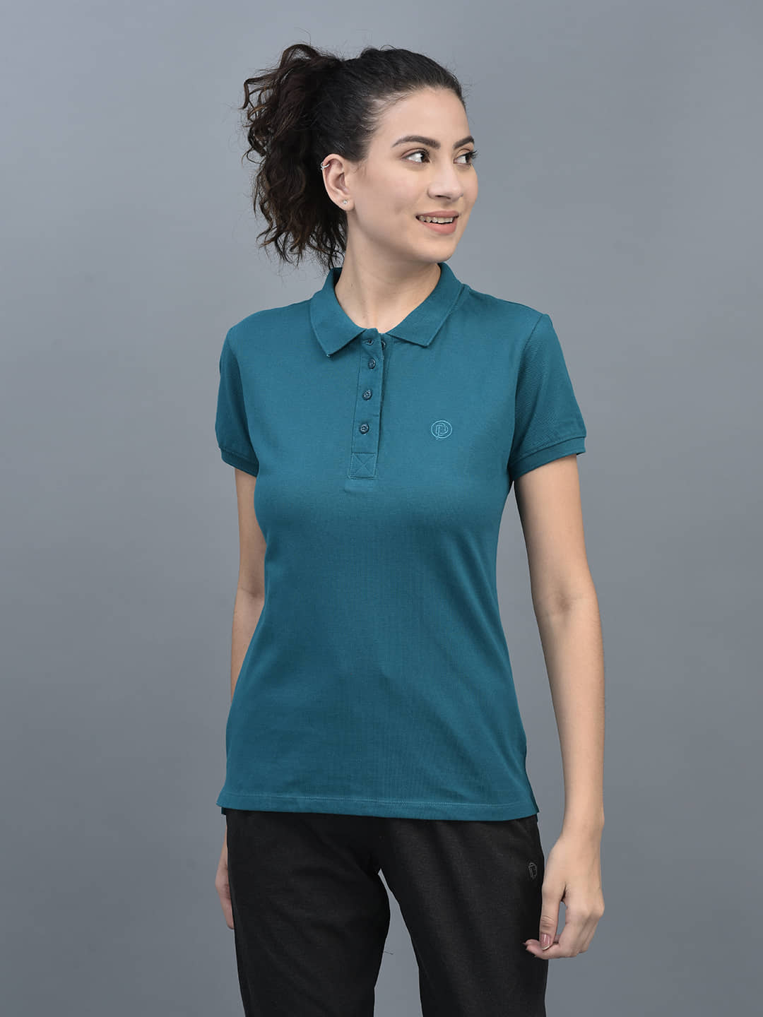 Dollar Women Cotton Blend Solid Regular Fit Polo Collar T-Shirt ( Light Blue )