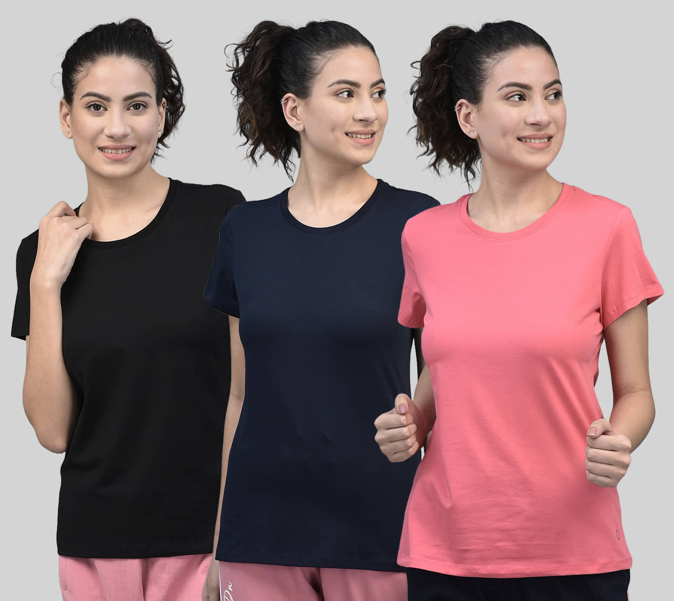 Dollar Women Cotton Blend Solid Regular Fit Round Neck T-Shirt ( Multicolor )