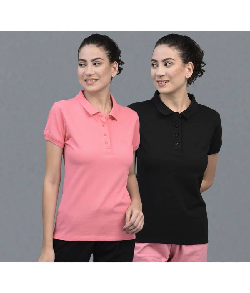 Dollar Women Cotton Blend Solid Regular Fit Polo Collar T-Shirt ( Multicolor )