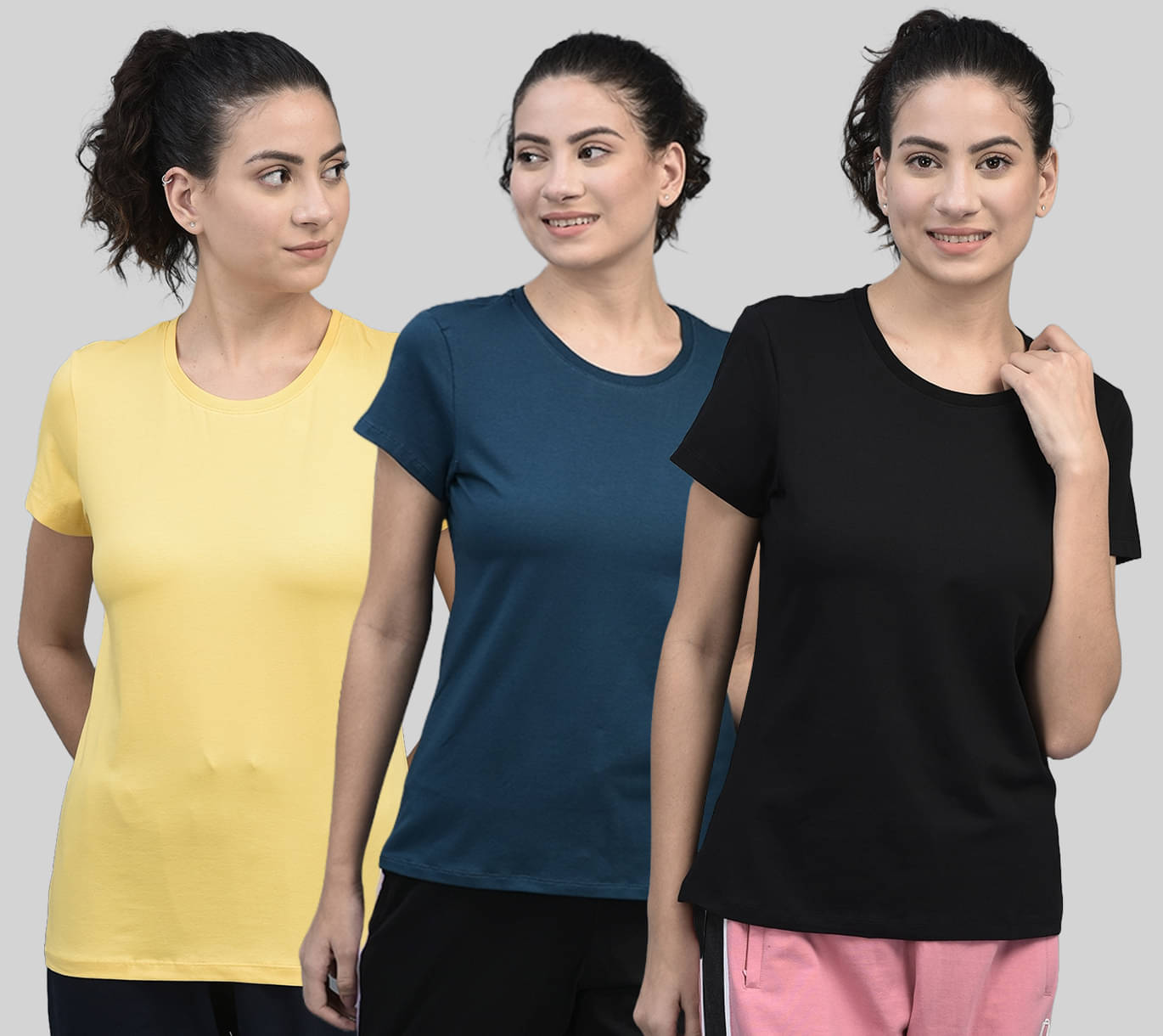     			Dollar Women Cotton Blend Solid Regular Fit Round Neck T-Shirt ( Multicolor )