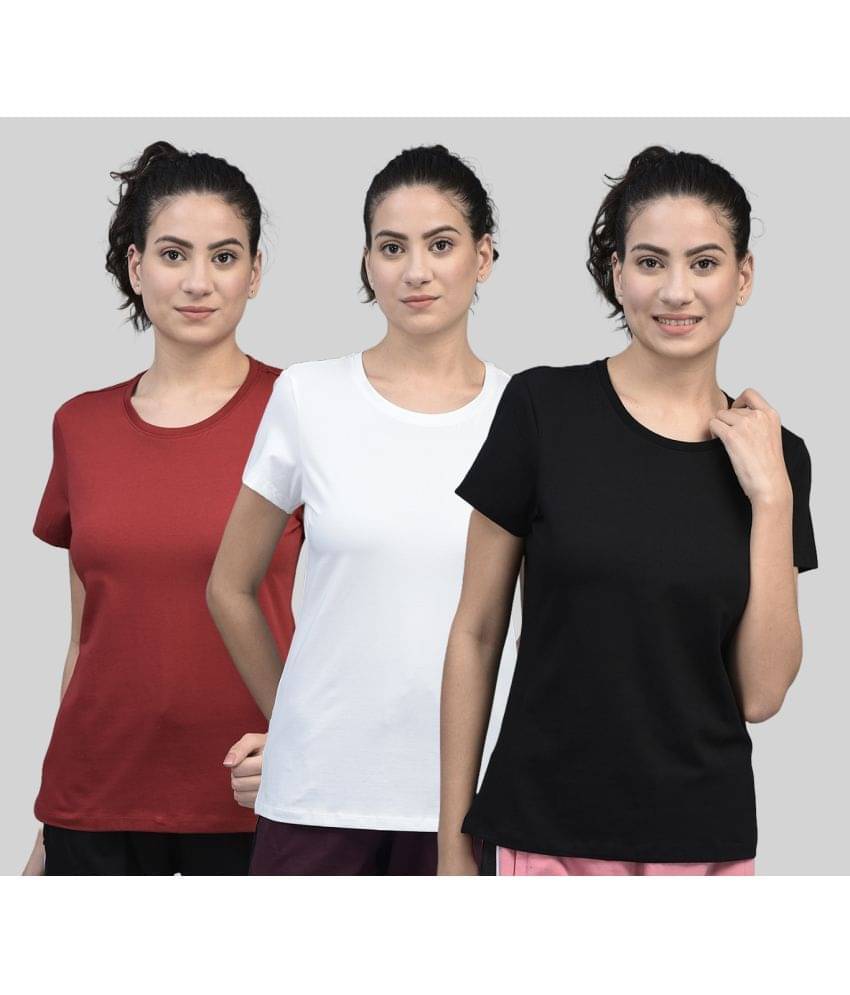     			Dollar Women Cotton Blend Solid Regular Fit Round Neck T-Shirt ( Multicolor )