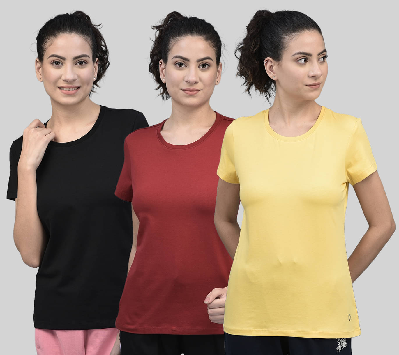 Dollar Women Cotton Blend Solid Regular Fit Round Neck T-Shirt ( Multicolor ) Dollar Women Cotton Blend Solid Regular Fit Round Neck T-Shirt ( Multicolor )