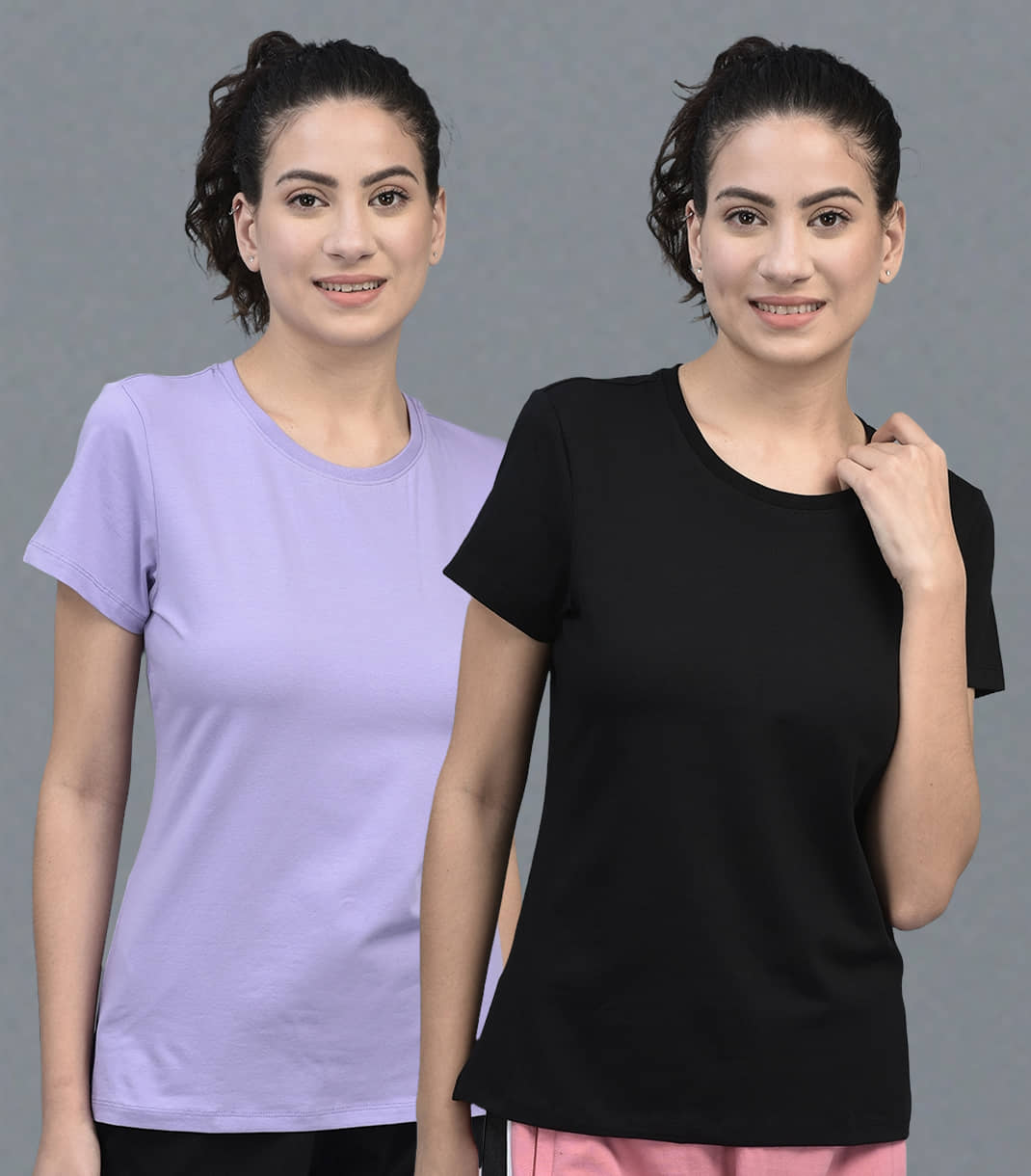 Dollar Women Cotton Blend Solid Regular Fit Round Neck T-Shirt ( Multicolor )