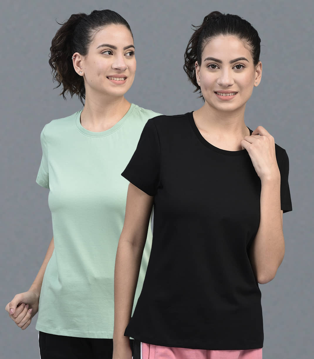 Dollar Women Cotton Blend Solid Regular Fit Round Neck T-Shirt ( Multicolor )