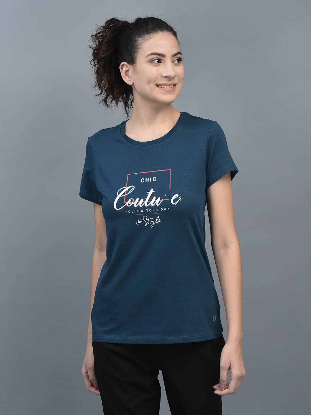     			Dollar Women Cotton Blend Solid Regular Fit Round Neck T-Shirt ( Navy )