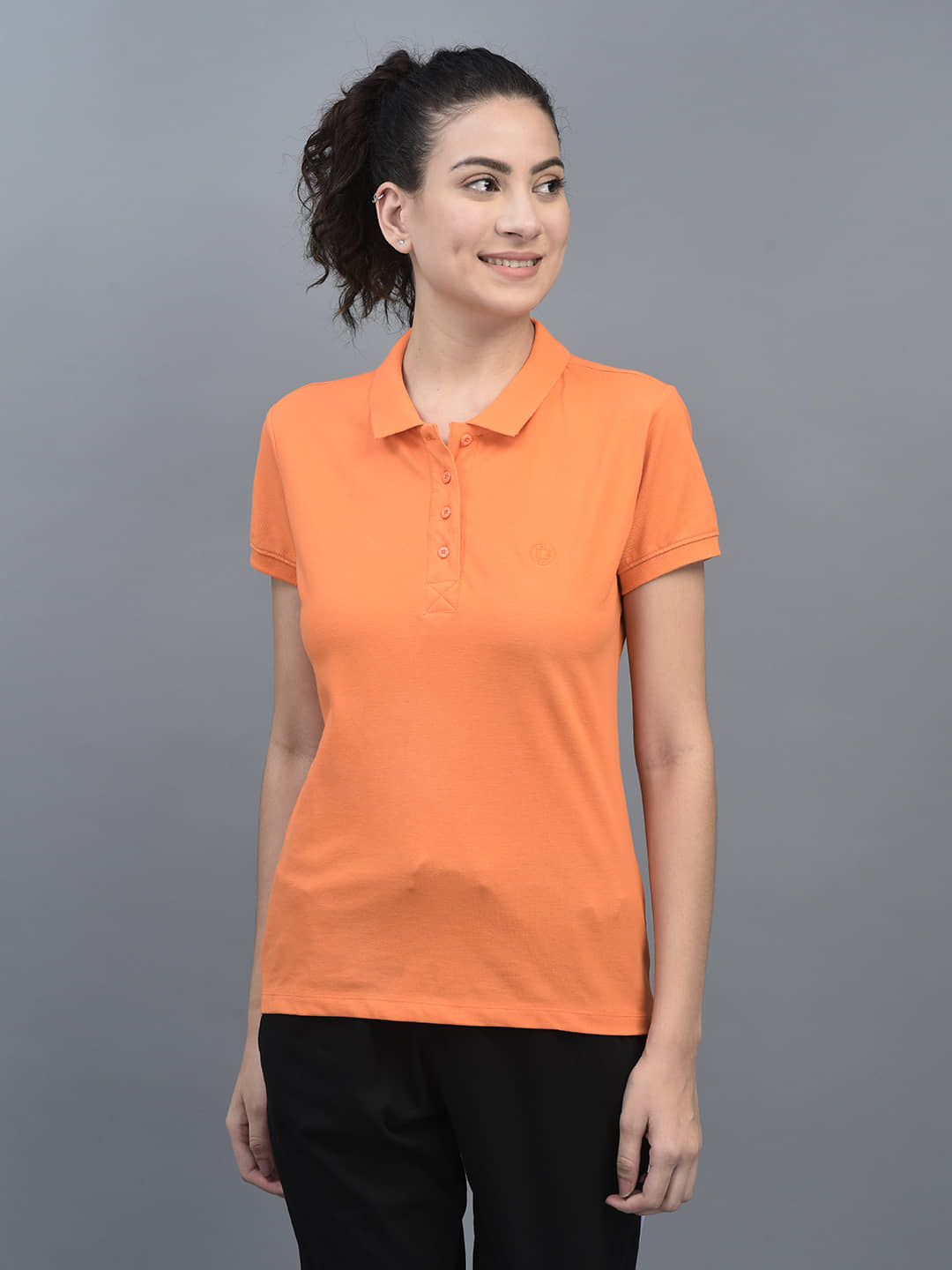 Dollar Women Cotton Blend Solid Regular Fit Polo Collar T-Shirt ( Orange )