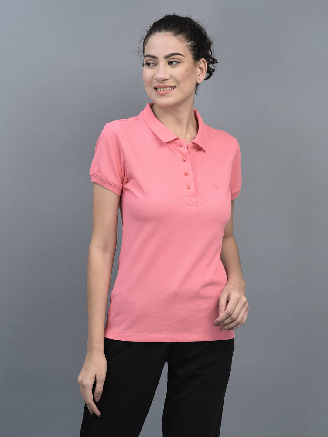 Dollar Women Cotton Blend Solid Regular Fit Polo Collar T-Shirt ( Pink )