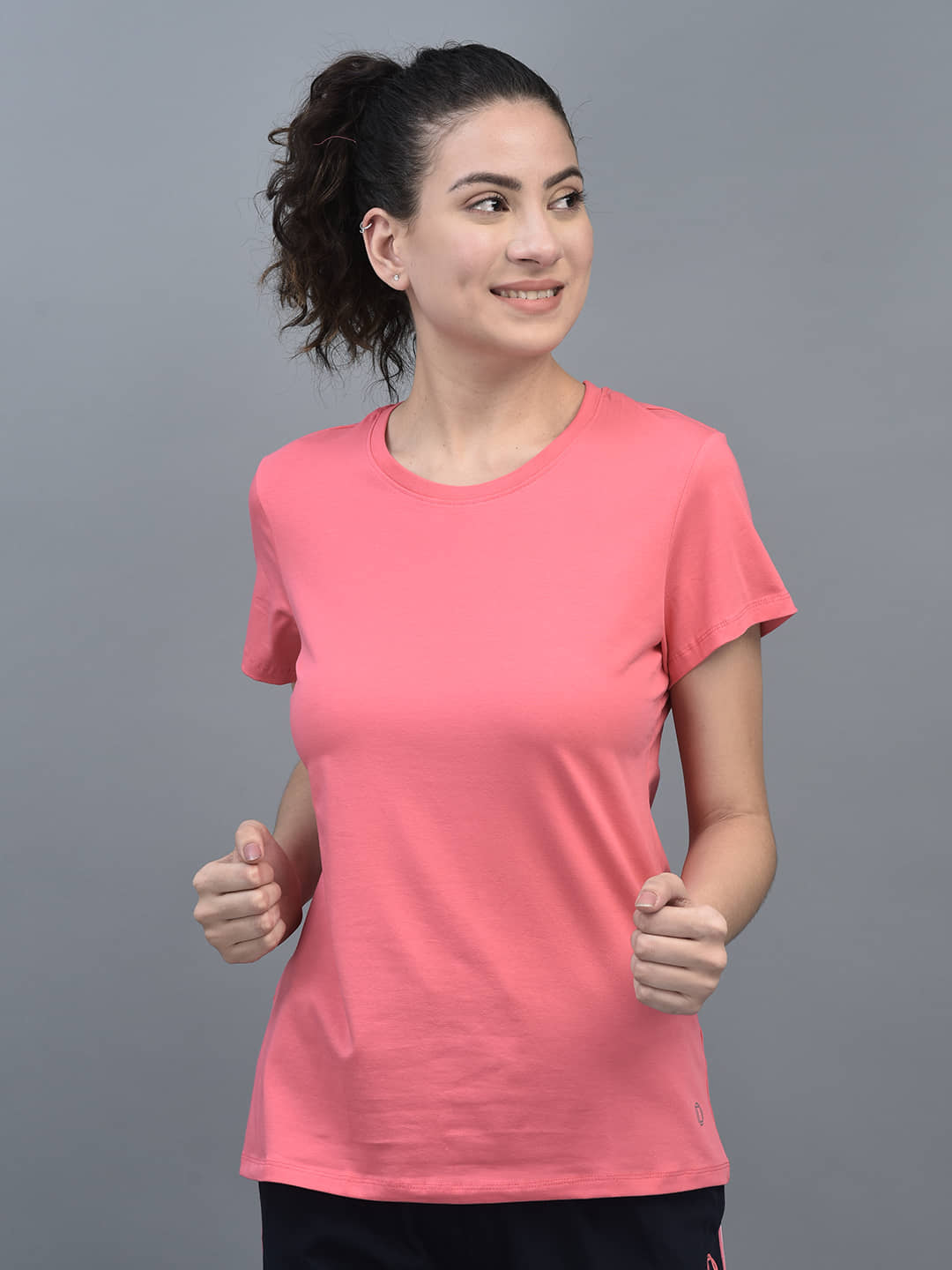 Dollar Women Cotton Blend Solid Regular Fit Round Neck T-Shirt ( Pink )