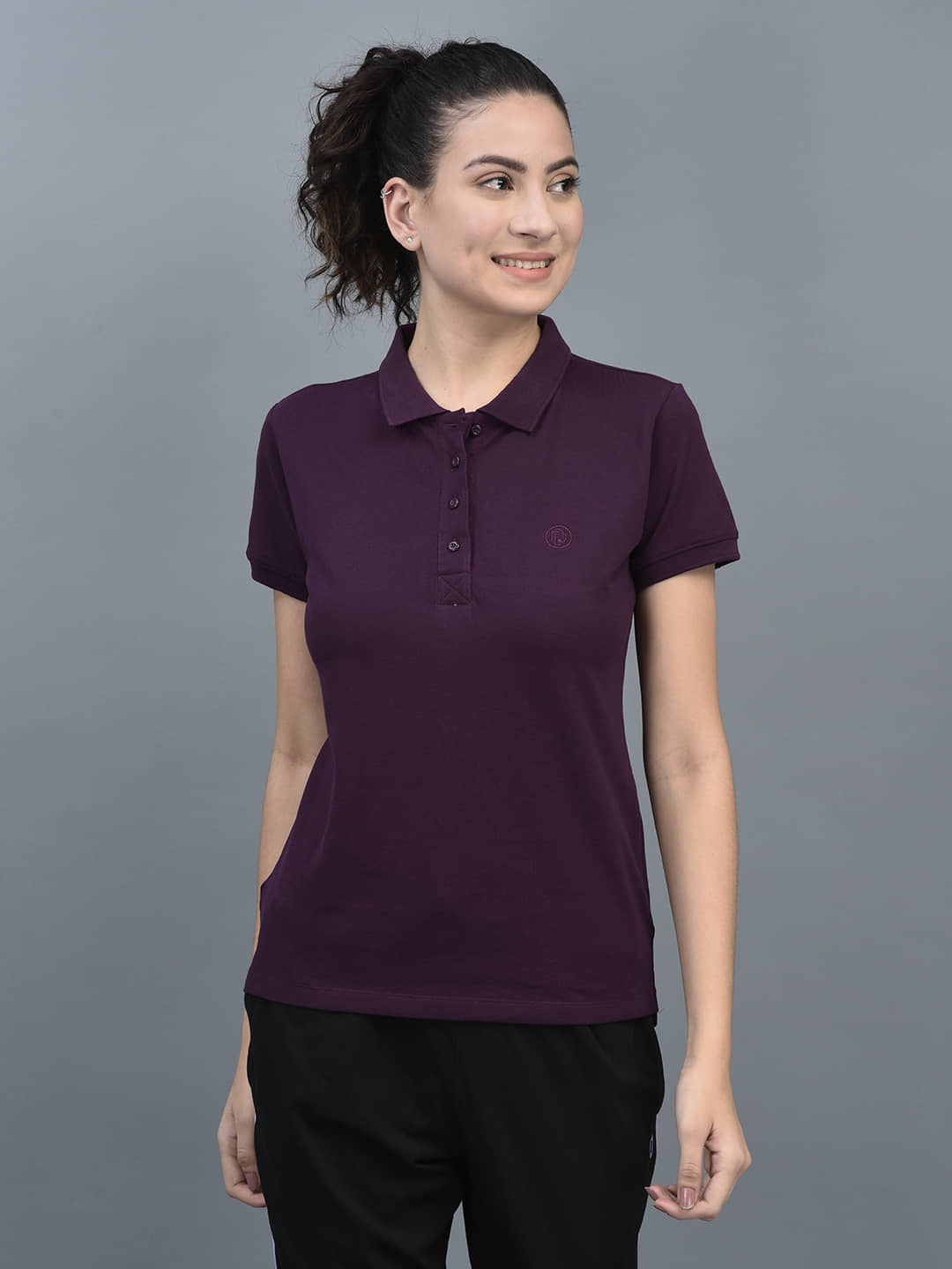 Dollar Women Cotton Blend Solid Regular Fit Polo Collar T-Shirt ( Purple )