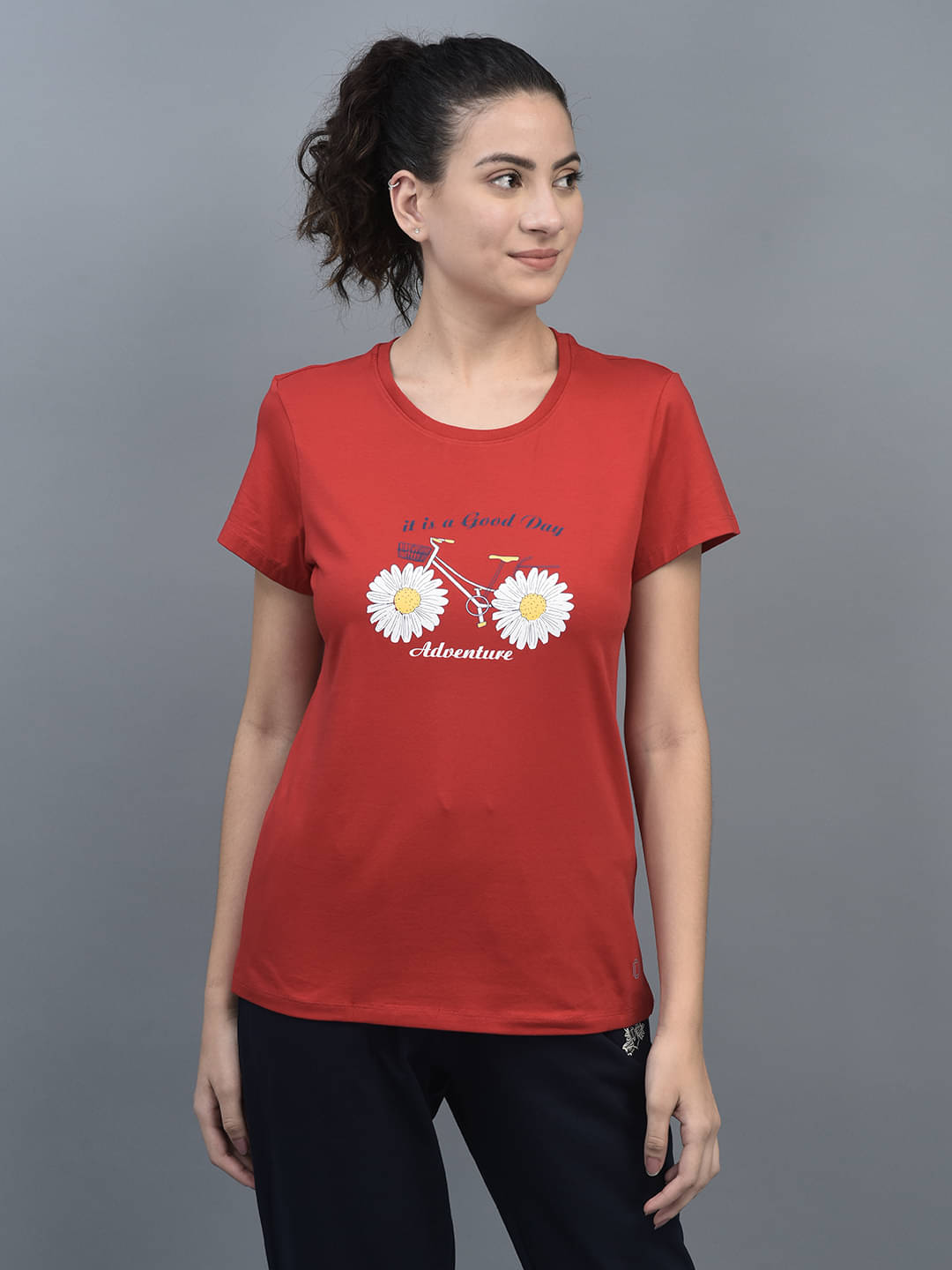     			Dollar Women Cotton Blend Solid Regular Fit Round Neck T-Shirt ( Red )
