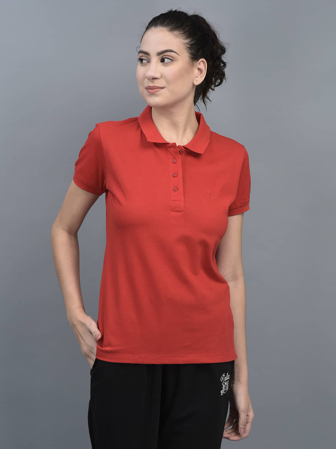 Dollar Women Cotton Blend Solid Regular Fit Polo Collar T-Shirt ( Red )