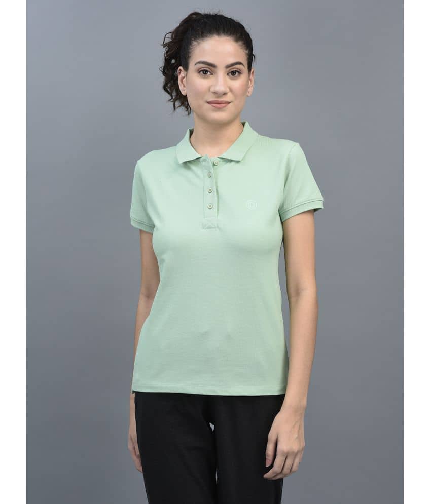 Dollar Women Cotton Blend Solid Regular Fit Polo Collar T-Shirt ( Sea Green )