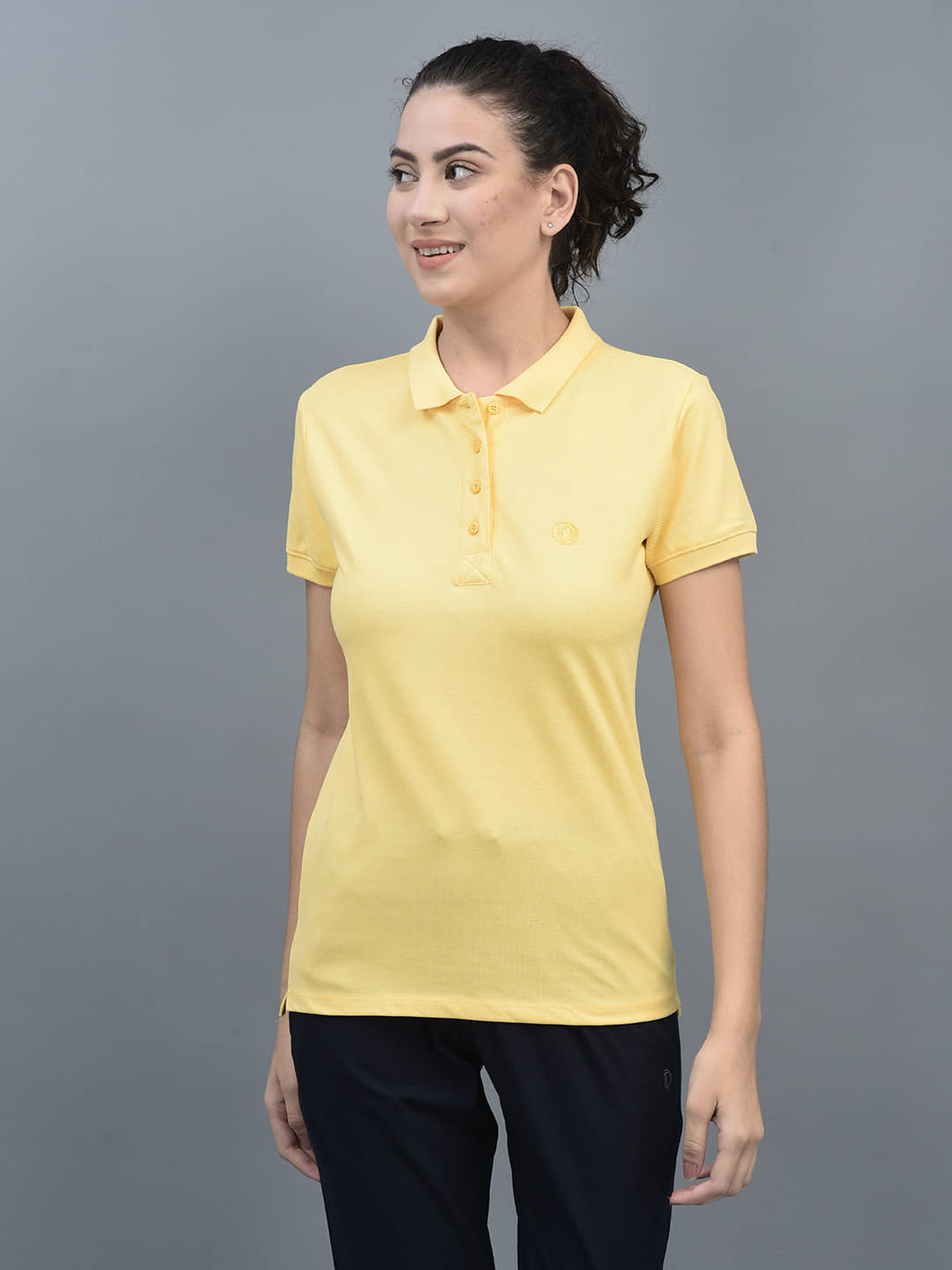 Dollar Women Cotton Blend Solid Regular Fit Polo Collar T-Shirt ( Yellow )