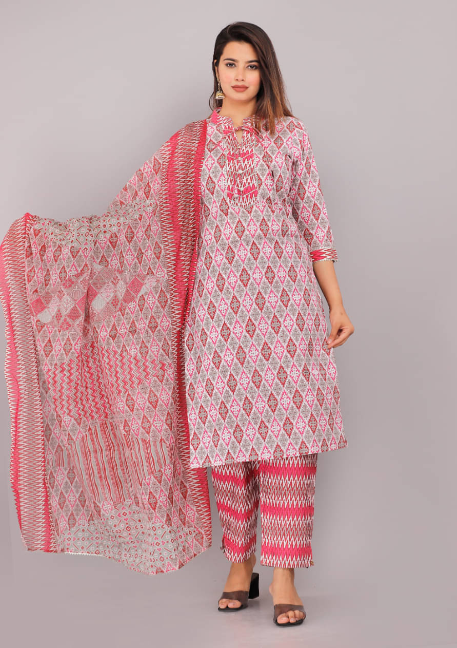     			HIGHLIGHT FASHION EXPORT Cotton Printed Kurti With Pants Women's Stitched Salwar Suit - Pink ( Pack of 1 )