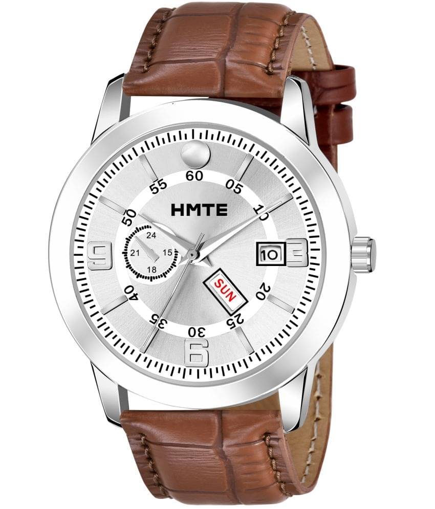     			HMTe Brown Leather Analog Men's Watch