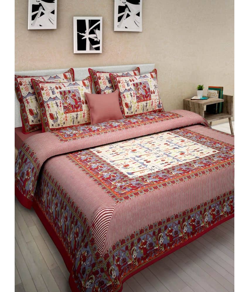 Uniqchoice Cotton 1 Double Bedsheet with 2 Pillow Covers ( Red )