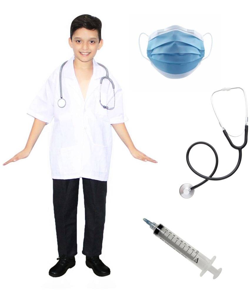 Kaku Fancy Dresses Our Community Helper Doctor Costume for Kids | Doctor Coat with Stethoscope | Doctor Dress For Boys & Girls | White Kaku Fancy Dresses Our Community Helper Doctor Costume for Kids | Doctor Coat with Stethoscope | Doctor Dress For Boys & Girls | White
