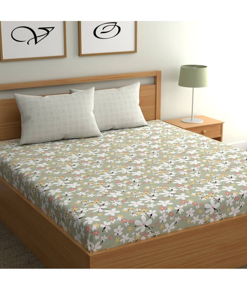chhavi india Poly Cotton Floral 1 Double King Size Bedsheet with 2 Pillow Covers - Grey