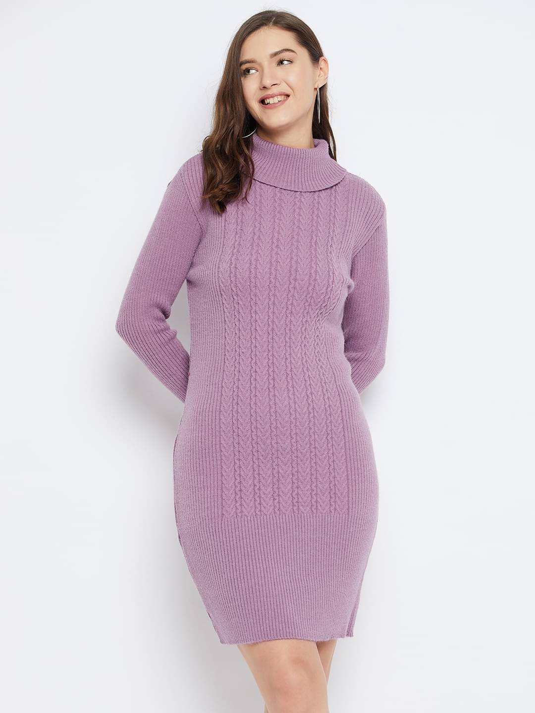 zigo Women Woollen Self Design Bodycon Dress ( Magenta ) zigo Women Woollen Self Design Bodycon Dress ( Magenta )