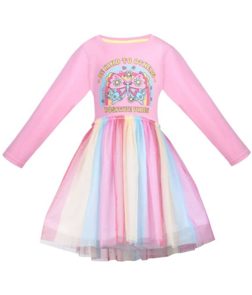 Cherry Tree Cotton Blend Fit And Flare Dress For Girls ( Pack of 1 , Pink )
