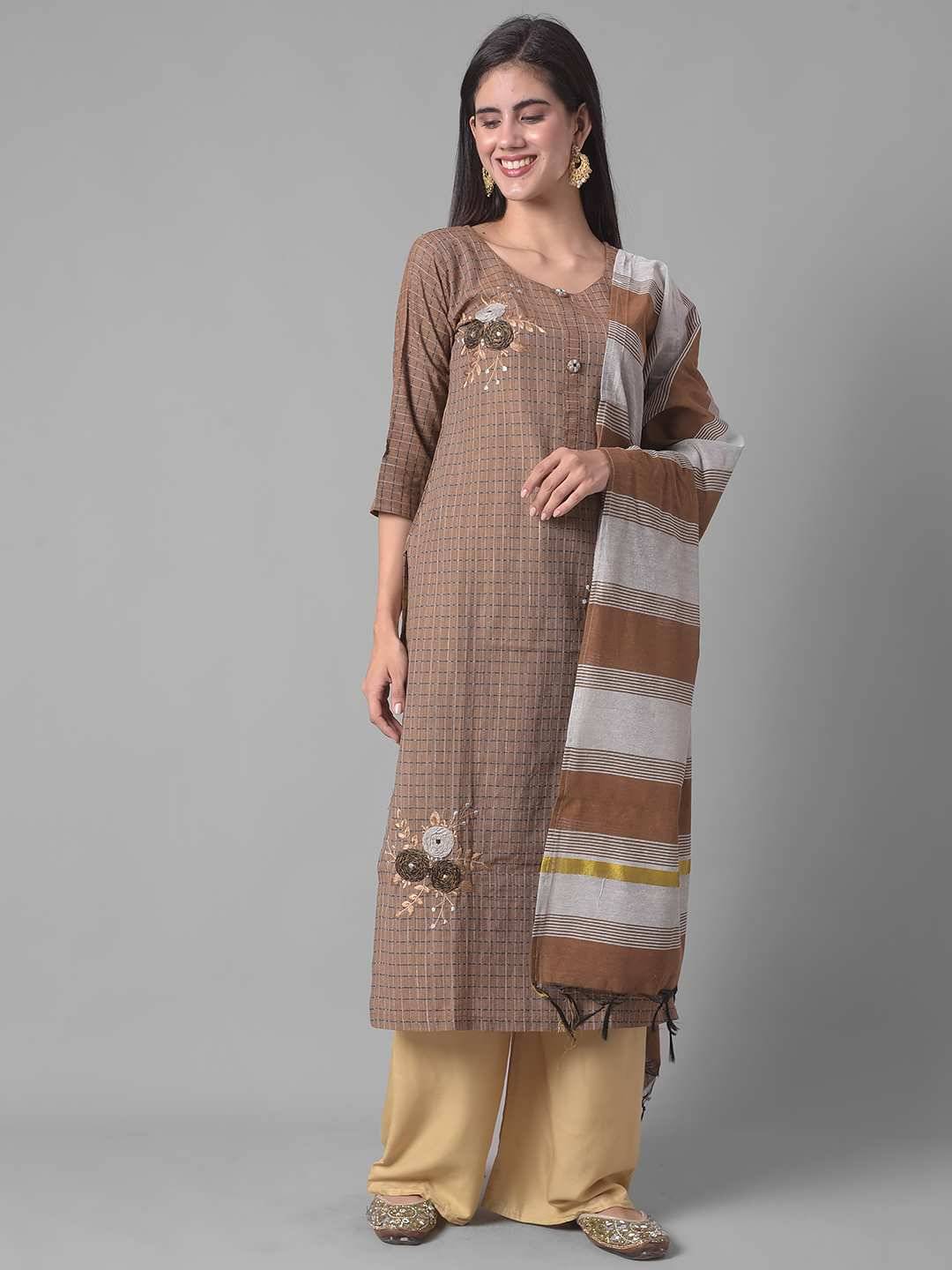 Dollar Missy Cotton Blend Checks Straight Women's Kurti - Brown ( Pack of 1 )     			Dollar Missy Cotton Blend Checks Straight Women's Kurti - Brown ( Pack of 1 )
