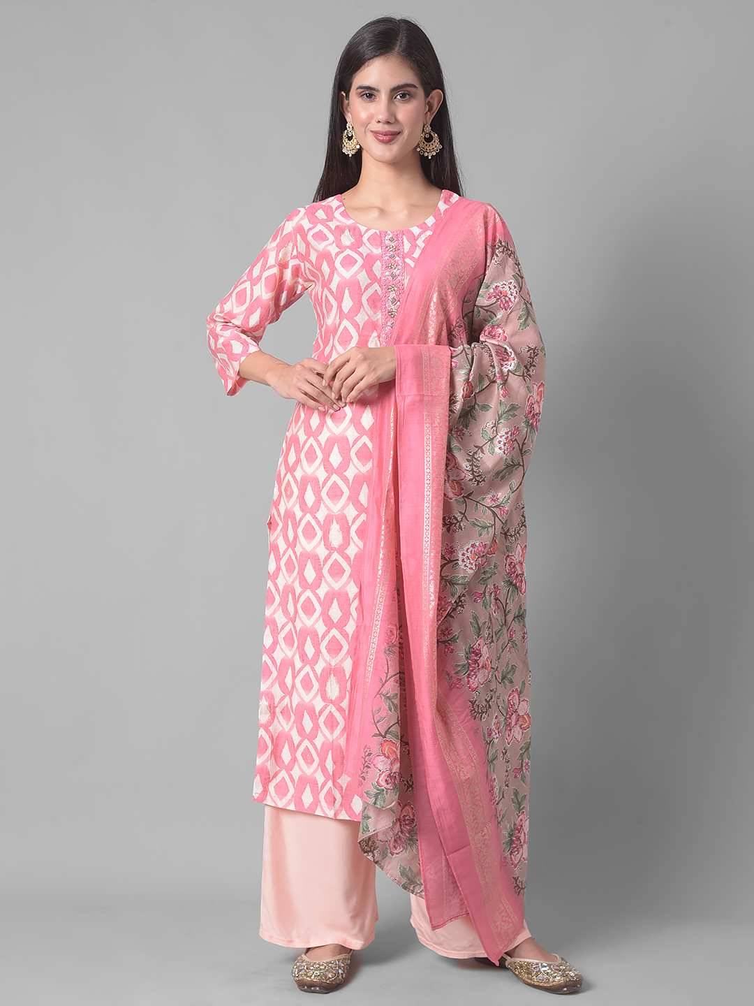     			Dollar Missy Cotton Blend Printed Straight Women's Kurti - Pink ( Pack of 1 )