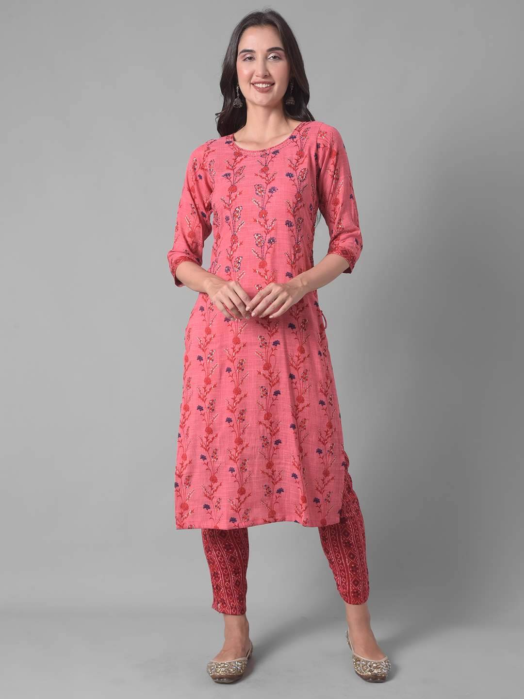Dollar Missy Cotton Blend Printed Straight Women's Kurti - Red ( Pack of 1 ) Dollar Missy Cotton Blend Printed Straight Women's Kurti - Red ( Pack of 1 )